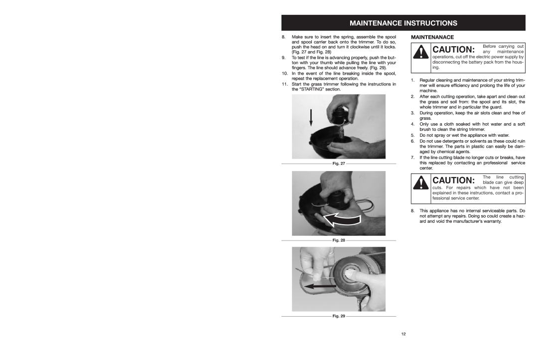 MTD 599 manual Maintenanace, Maintenance Instructions 
