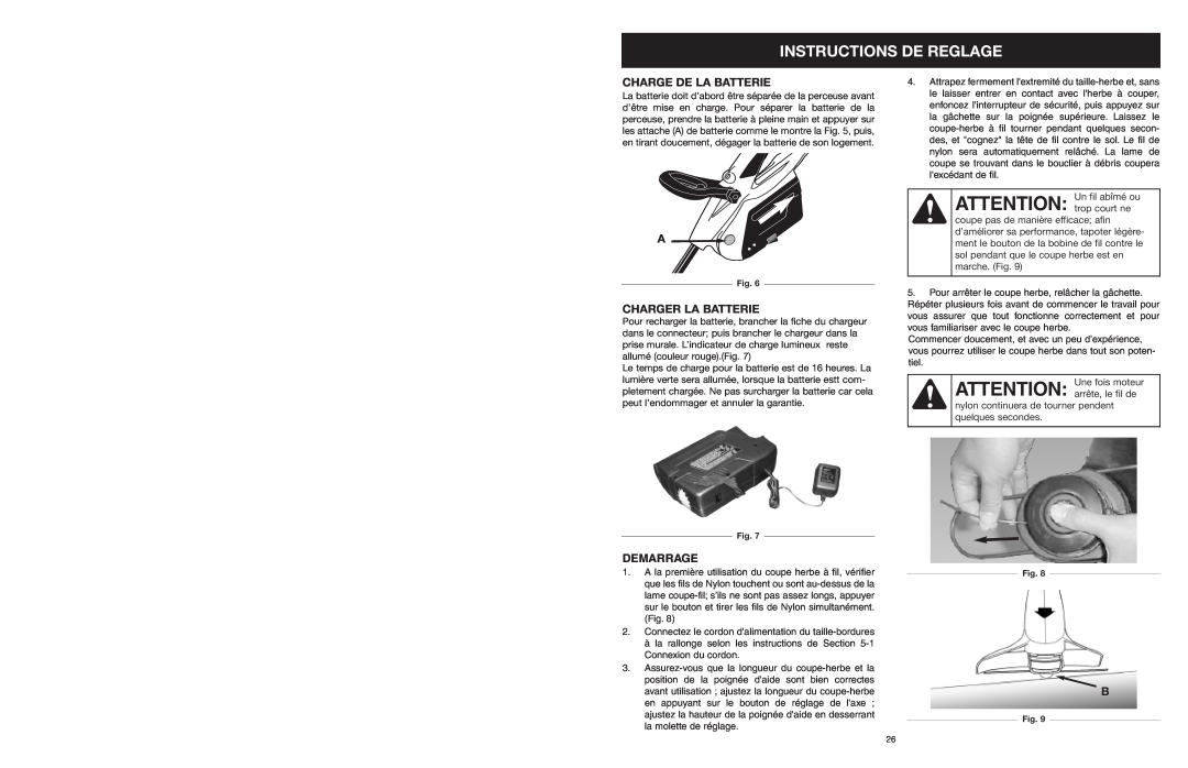 MTD 599 manual Charge De La Batterie, Charger La Batterie, Demarrage, Instructions De Reglage 