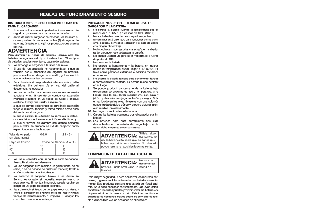MTD 599 manual Instrucciones De Seguridad Importantes Para El Cargador, Eliminacion De La Bateria Agotada, Advertencia 