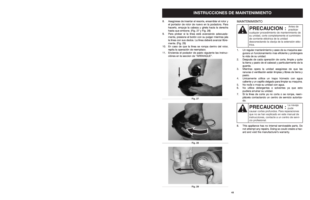MTD 599 manual PRECAUCION practicar, Instrucciones De Maintenimiento 