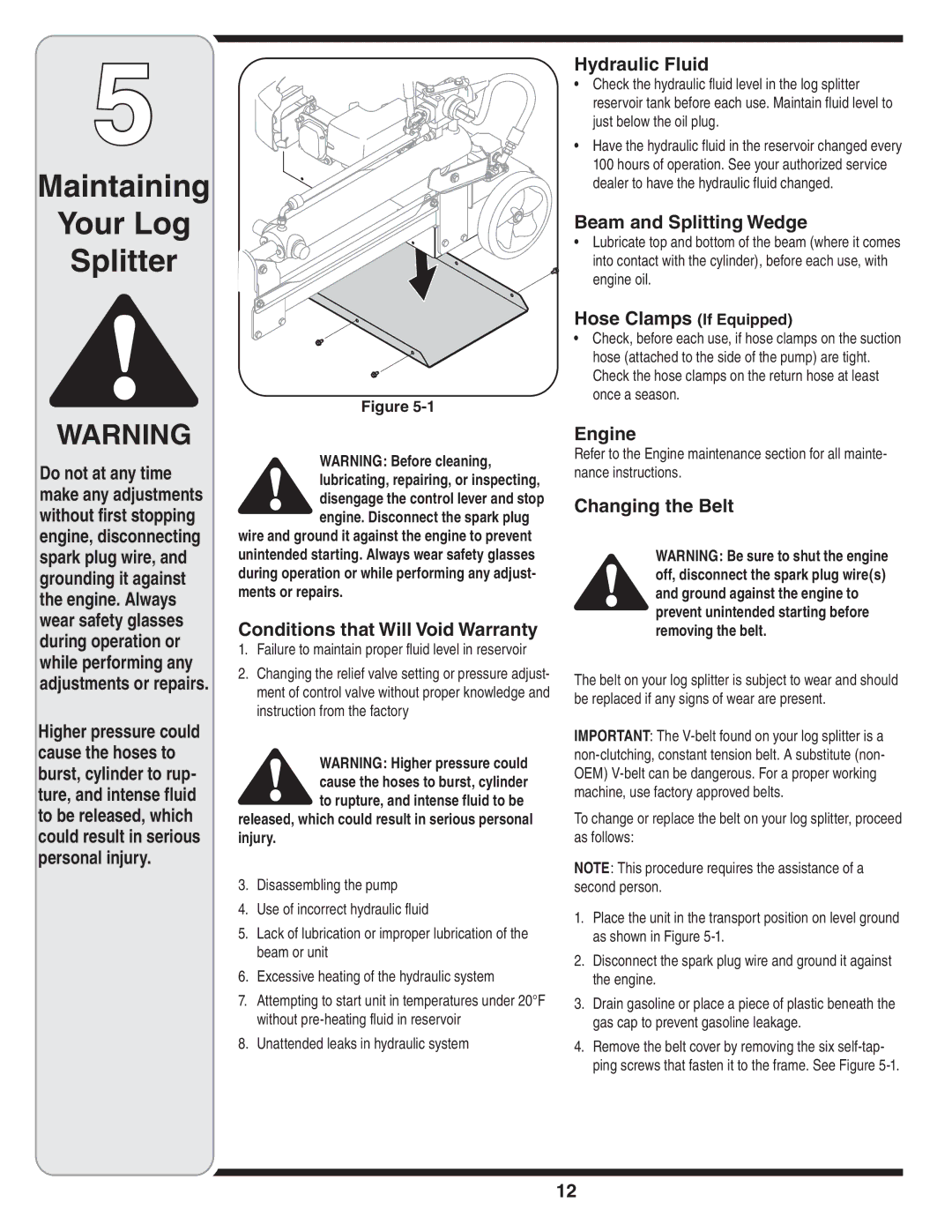 MTD 5DM warranty Maintaining Your Log Splitter 