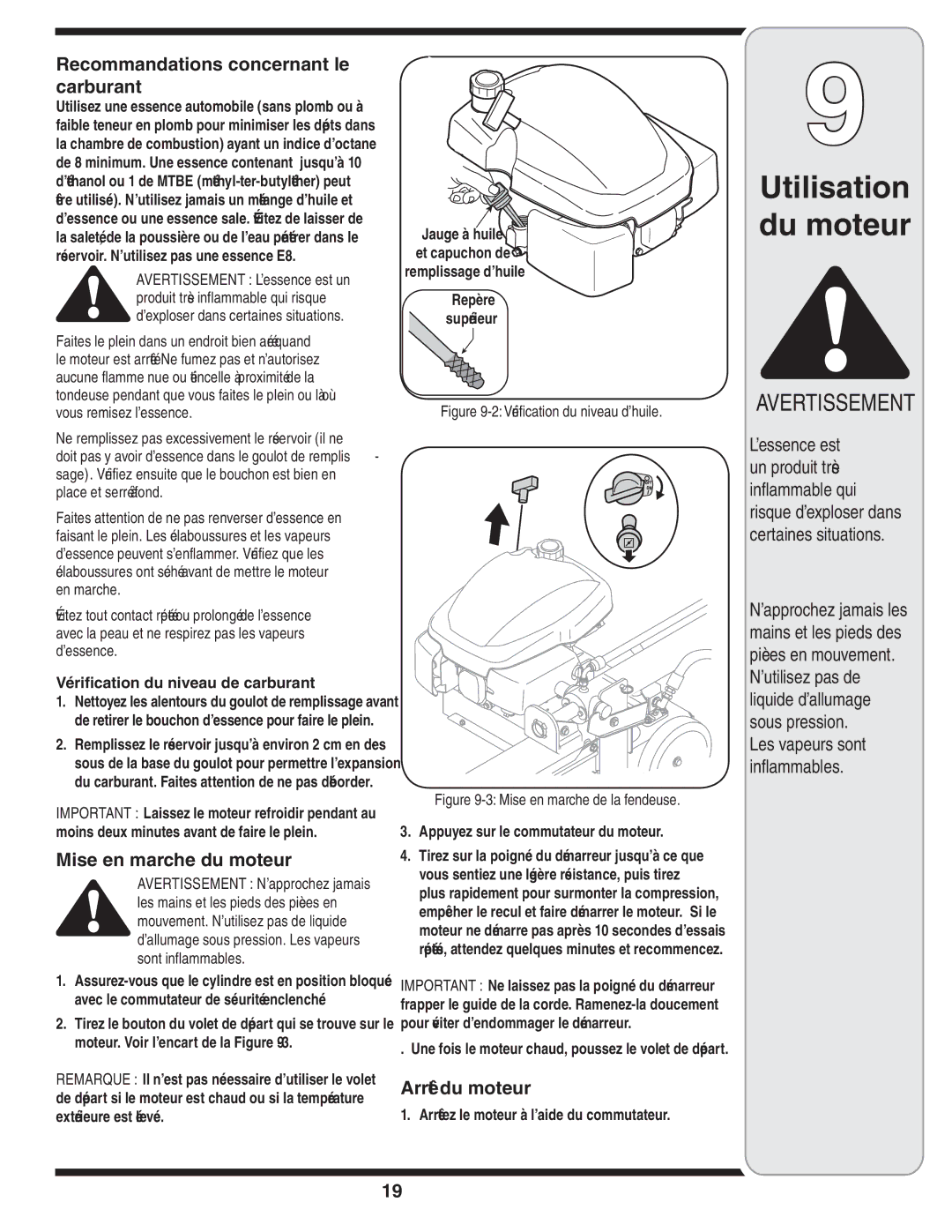 MTD 5DM warranty Moteur du Arrêt, Moteur du marche en Mise, Carburant, Le concernant Recommandations 