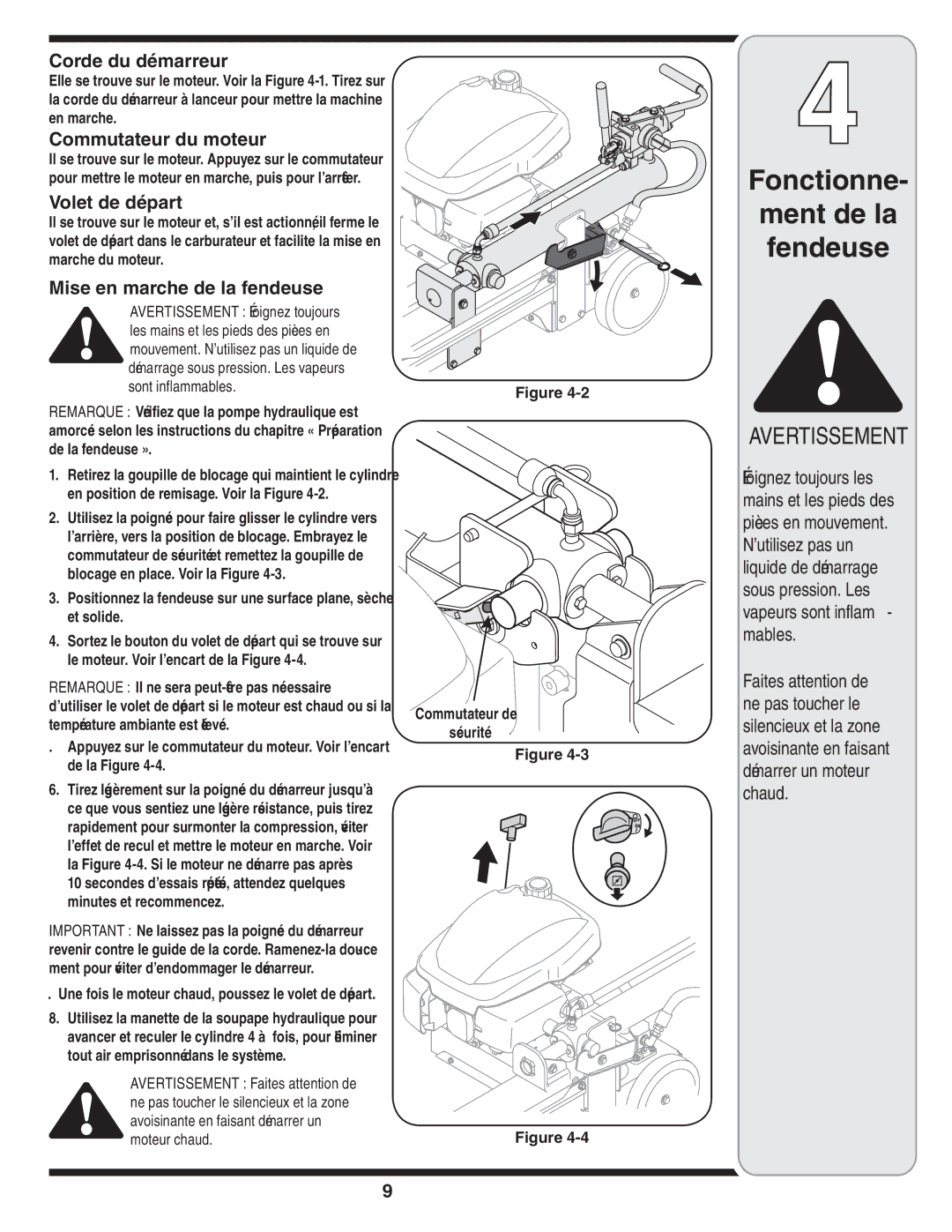 MTD 5DM Fendeuse la de marche en Mise, Moteur du Commutateur, Départ de Volet, Démarreur du Corde, Sécurité de Commutateur 