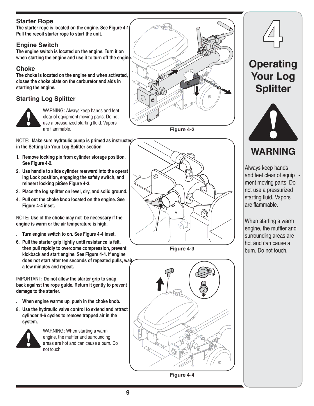 MTD 5DM warranty Starter Rope, Engine Switch, Choke, Starting Log Splitter 