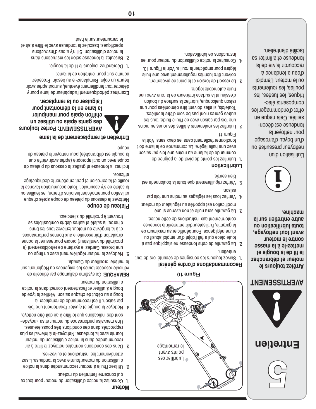 MTD 60-1616-6 owner manual Avertissement 