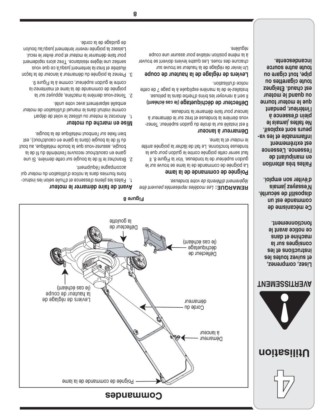 MTD 60-1616-6 owner manual Commandes 