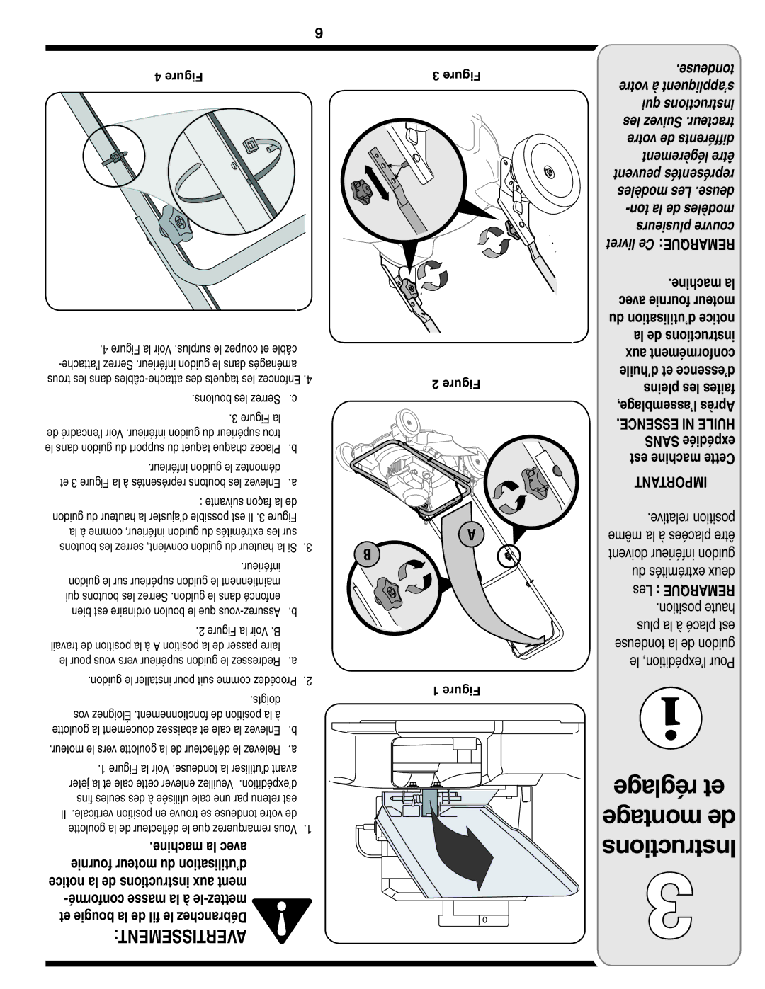 MTD 60-1616-6 La de instructions, Relative position, Doivent inférieur guidon, Les Remarque, Tondeuse la de guidon 