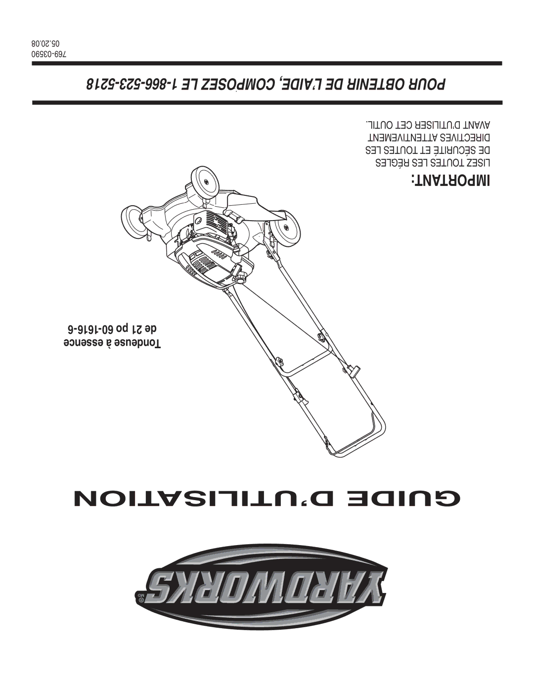 MTD 60-1616-6 owner manual ’UTILISATION Guide 