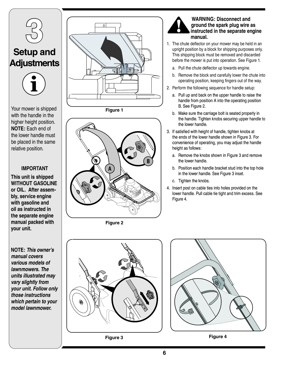 MTD 60-1616-6 owner manual Setup Adjustments, This unit is shipped, Manual, Instructed in the separate engine 