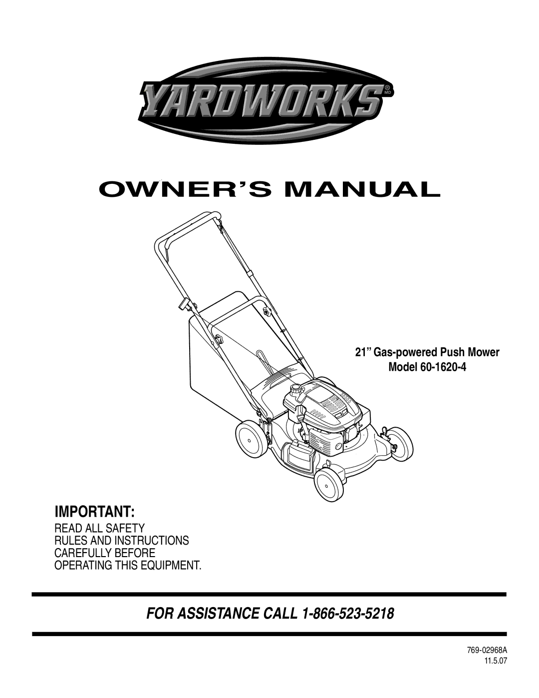 MTD 60-1620-4 owner manual For Assistance Call 