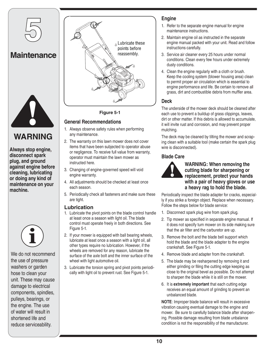 MTD 60-1620-4 owner manual Maintenance 