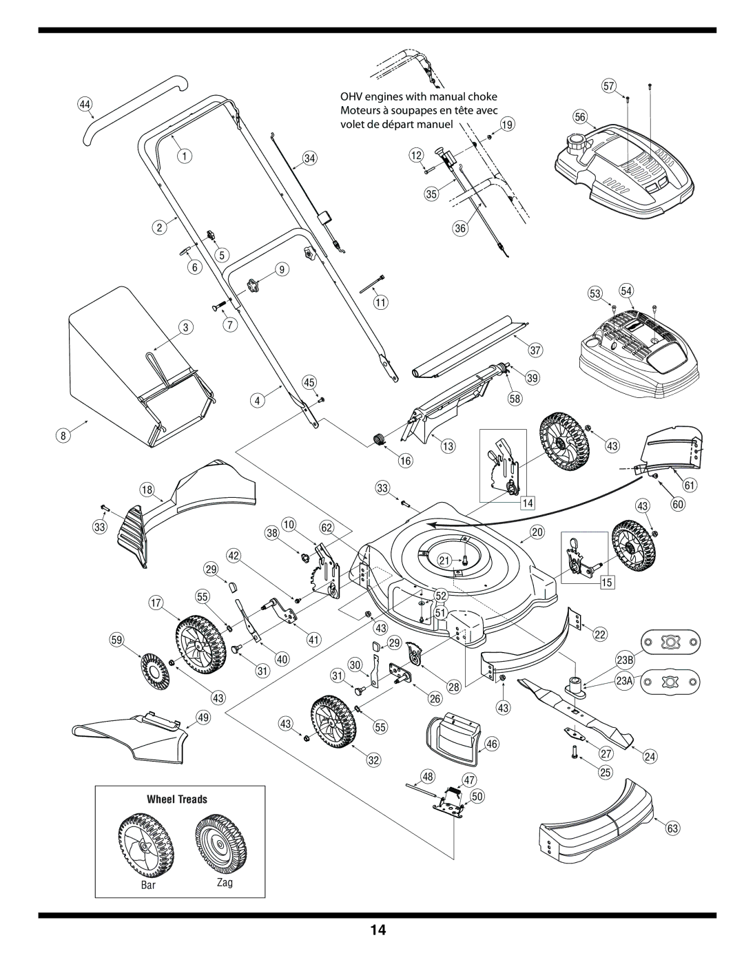 MTD 60-1620-4 owner manual Volet de départ manuel, Wheel Treads 