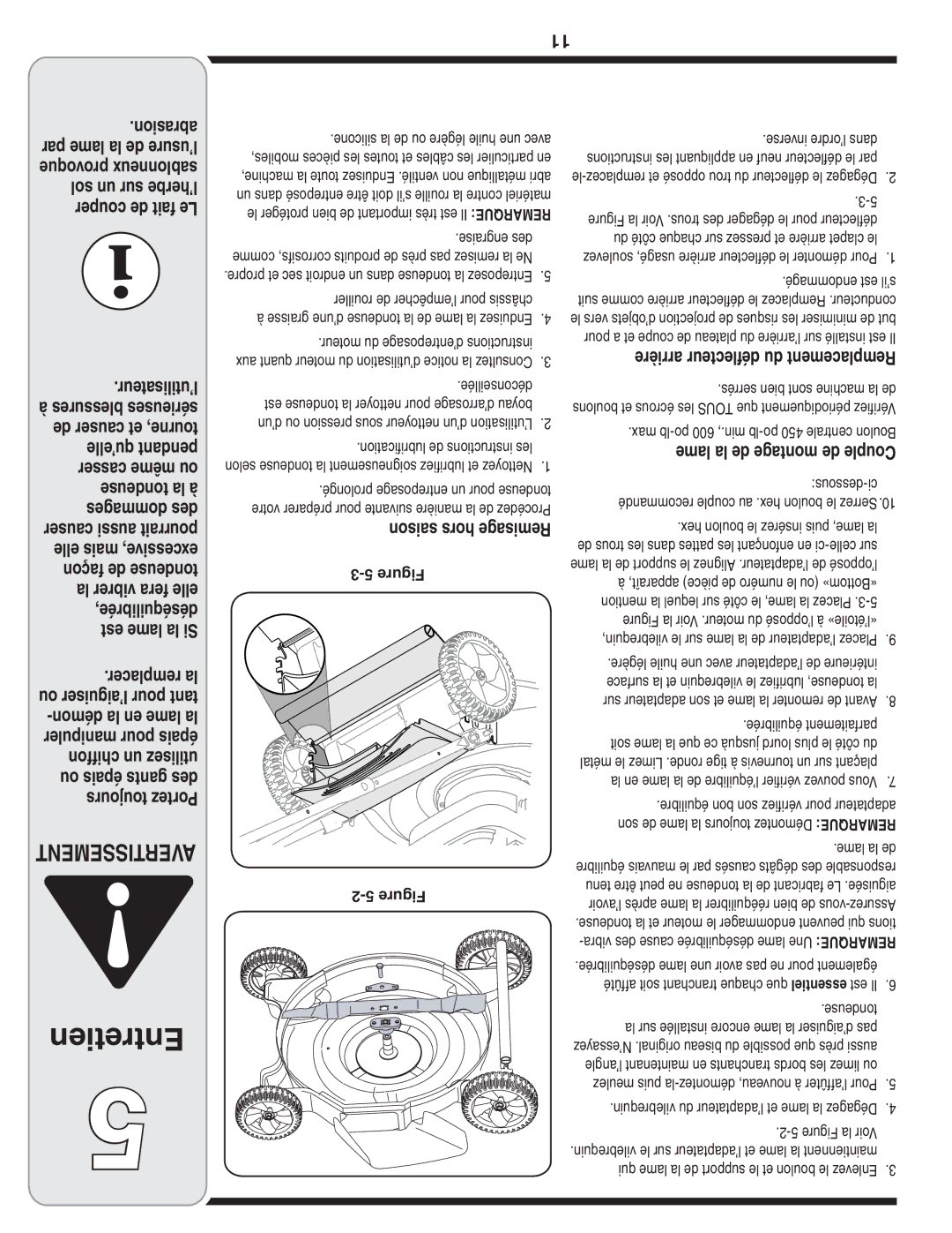 MTD 60-1620-4 owner manual Entretien 