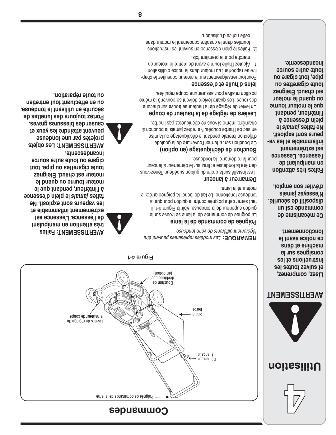 MTD 60-1620-4 owner manual Option en déchiquetage de Bouchon, ’essence plein le jamais faites Ne, ’essence et d’huile leins 