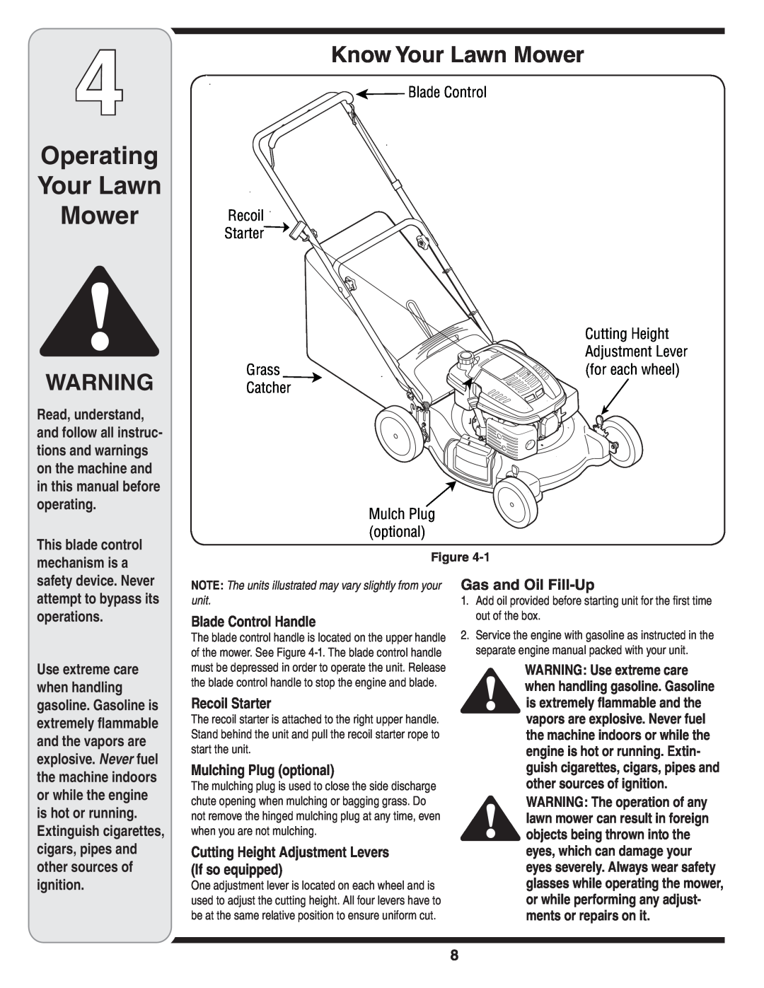 MTD 60-1620-4 Operating Your Lawn Mower, Know Your Lawn Mower, Adjustment Lever, This blade control mechanism is a 