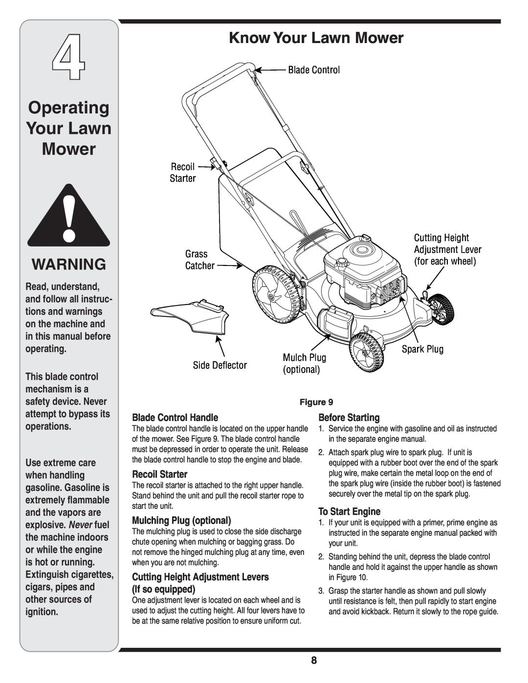 MTD 60-1622-0 warranty Operating Your Lawn Mower, Know Your Lawn Mower 