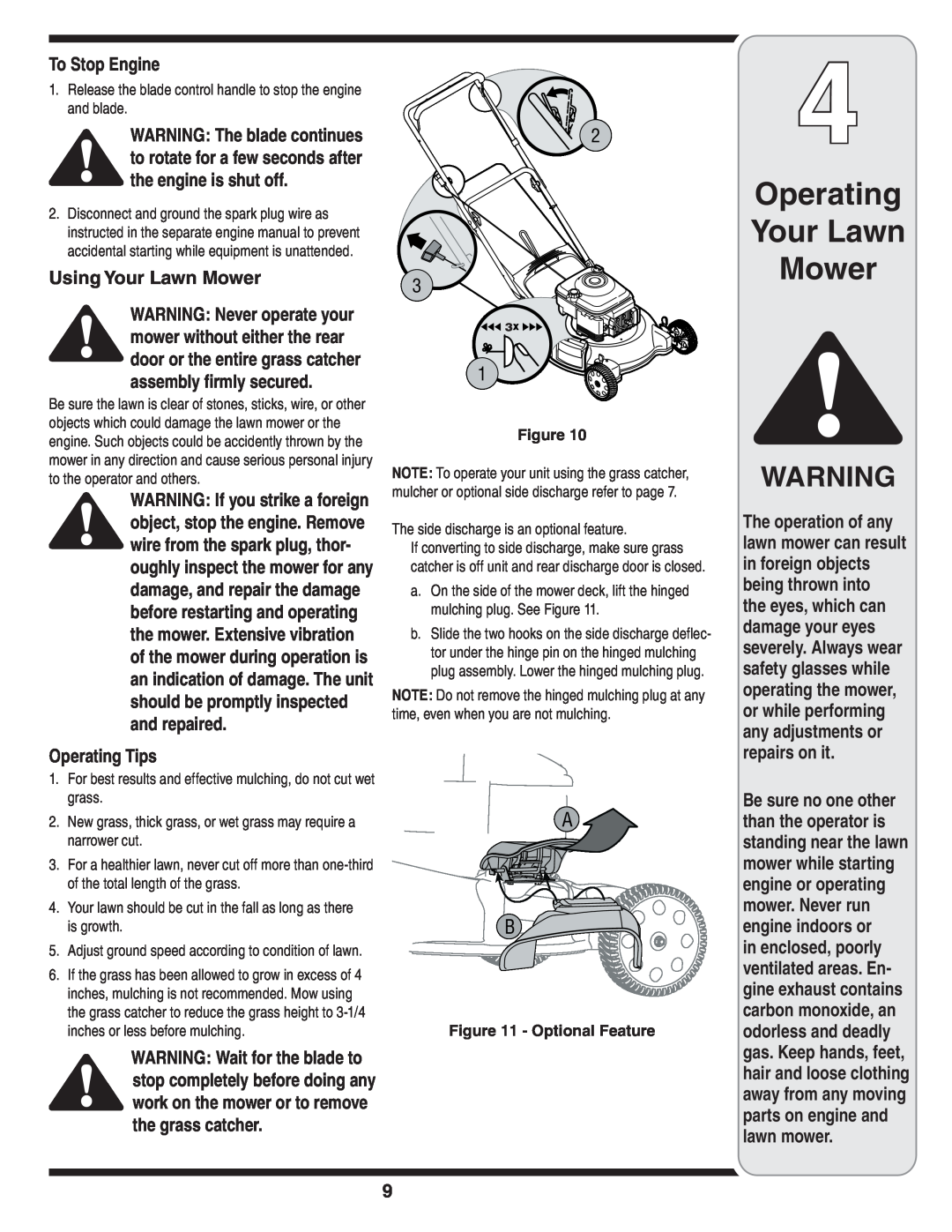 MTD 60-1622-0 warranty Operating Your Lawn Mower, To Stop Engine, Using Your Lawn Mower, Operating Tips 
