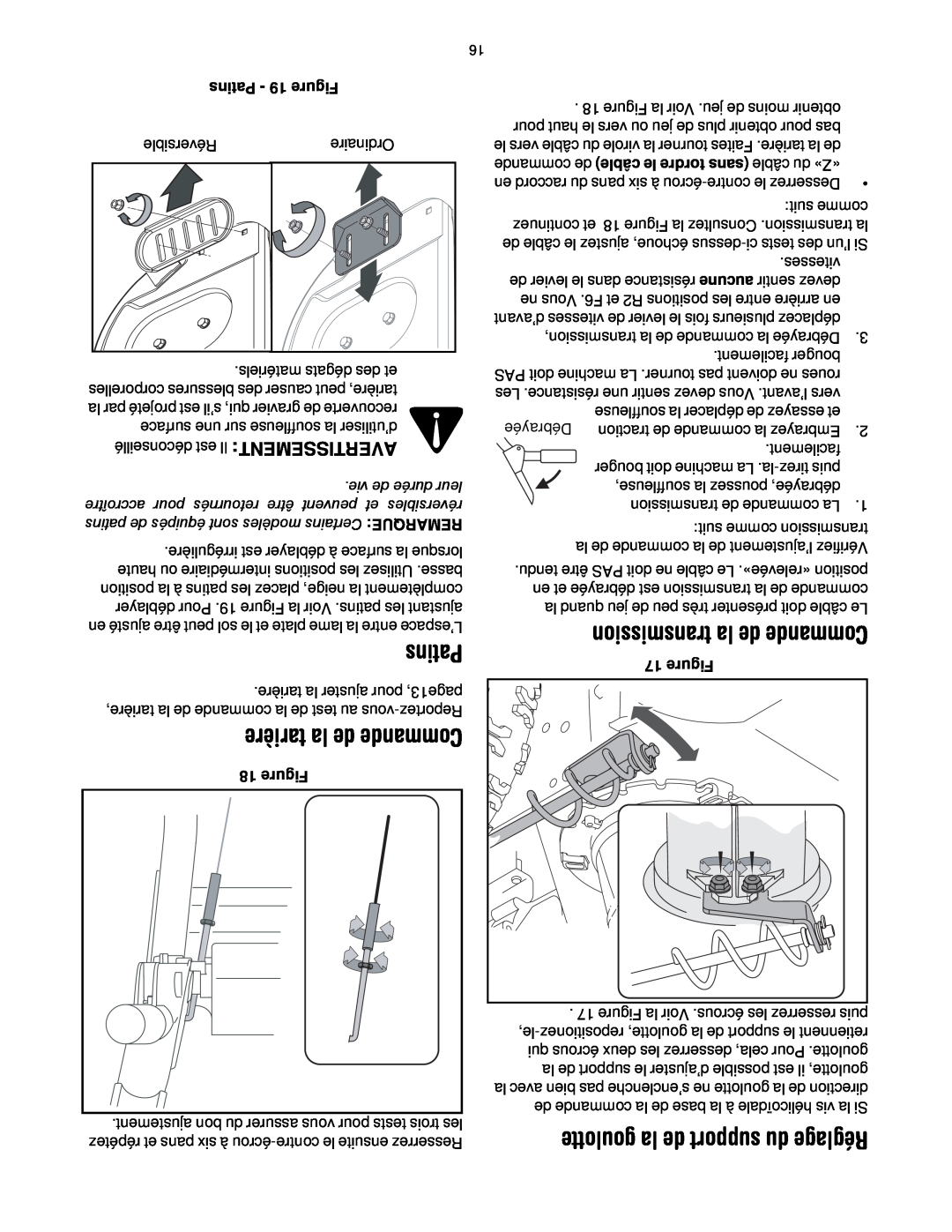 MTD 60-3753-6 manual goulotte la de support du Réglage, tarière la de Commande, transmission la de Commande, Patins, Figure 