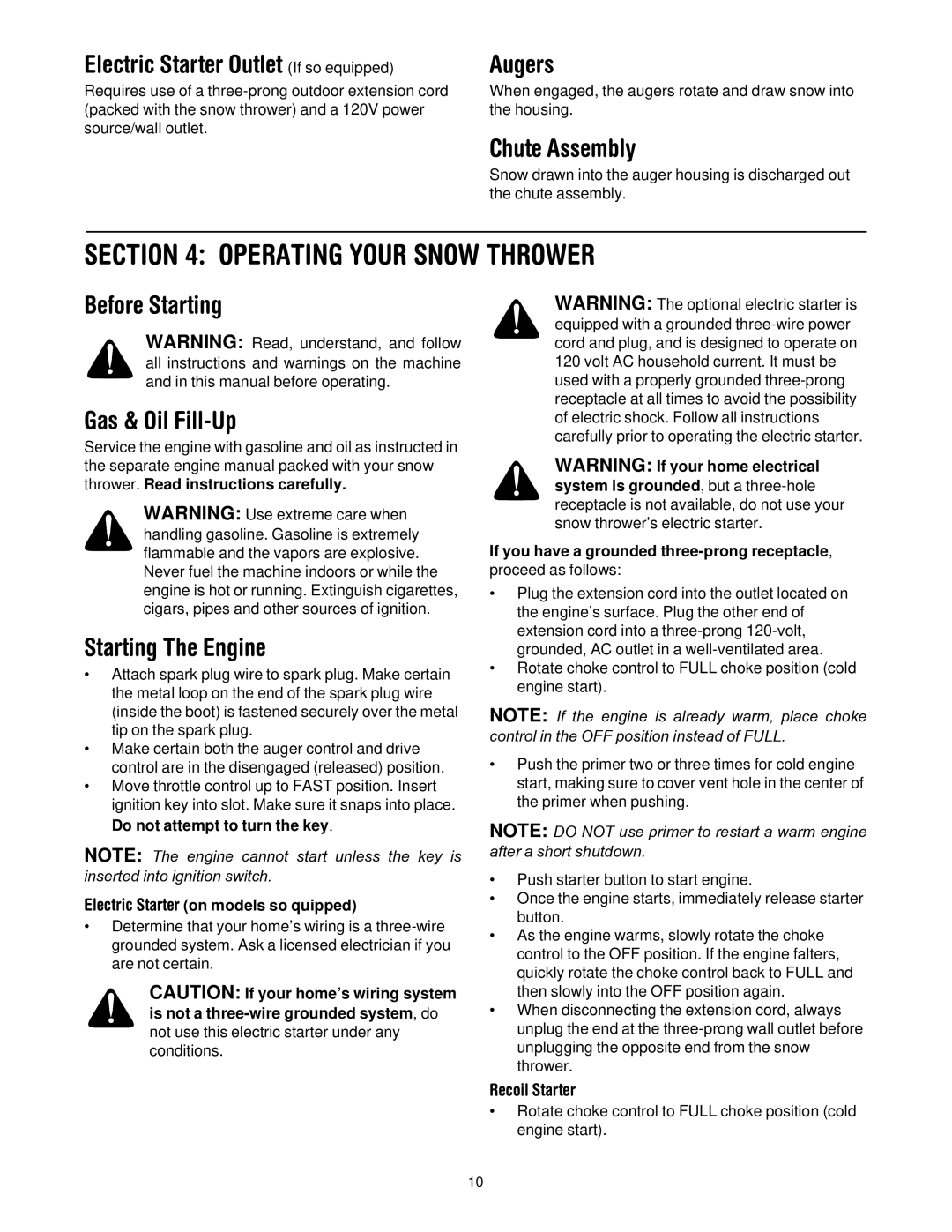 MTD 60-3754-4, 60-3753-6 manual Operating Your Snow Thrower 