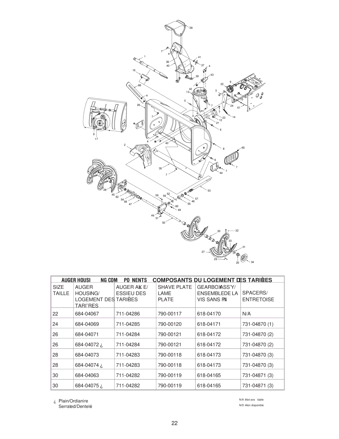 MTD 60-3754-4, 60-3753-6 manual Auger Housing COMPONENTS/COMPOSANTS DU Logement DES Tarières 