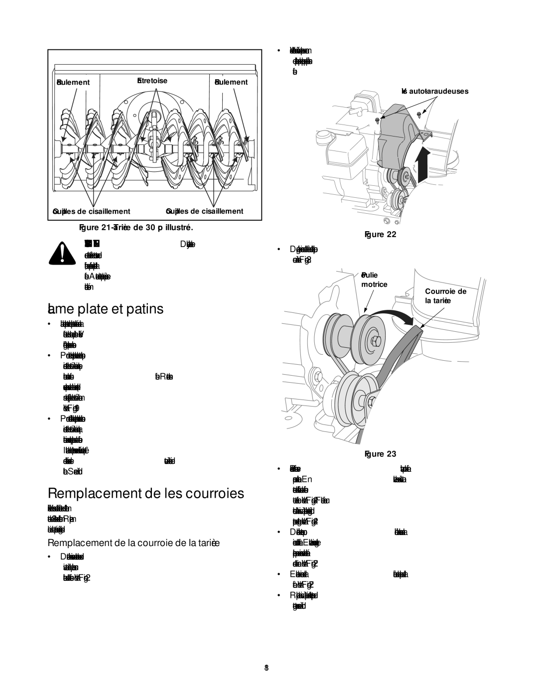 MTD 60-3753-6, 60-3754-4 manual Courroies les de Remplacement, Patins et plate Lame, Illustrée po 30 de Tarière -21 Figure 