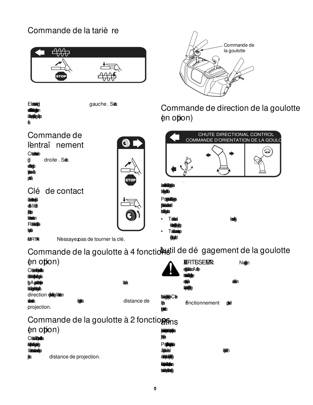 MTD 60-3753-6, 60-3754-4 manual Contact de Clé, Tarière la de Commande, Option en fonctions 2 à goulotte la de Commande 