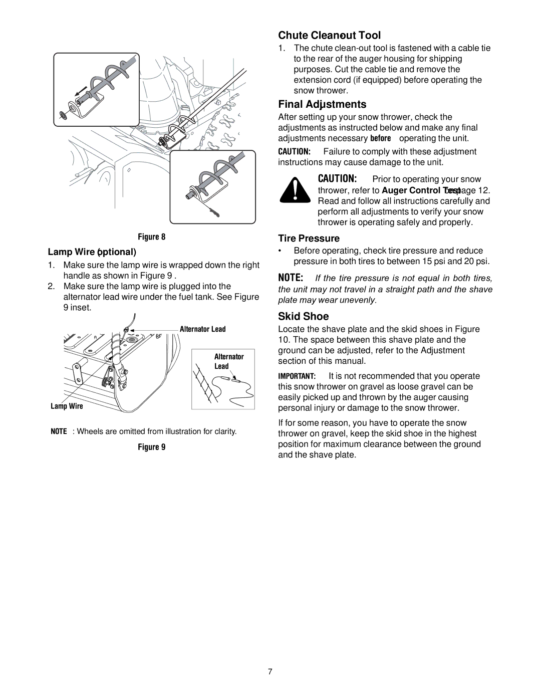 MTD 60-3753-6, 60-3754-4 manual Chute Clean-out Tool, Final Adjustments, Skid Shoe 