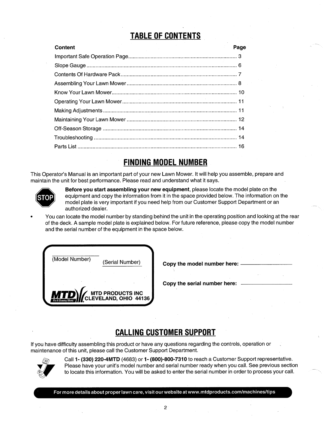 MTD 60 manual 