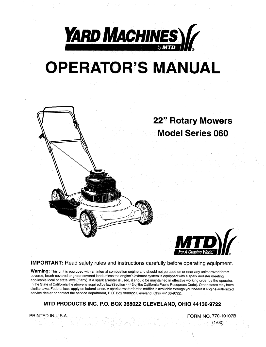 MTD 60 manual 