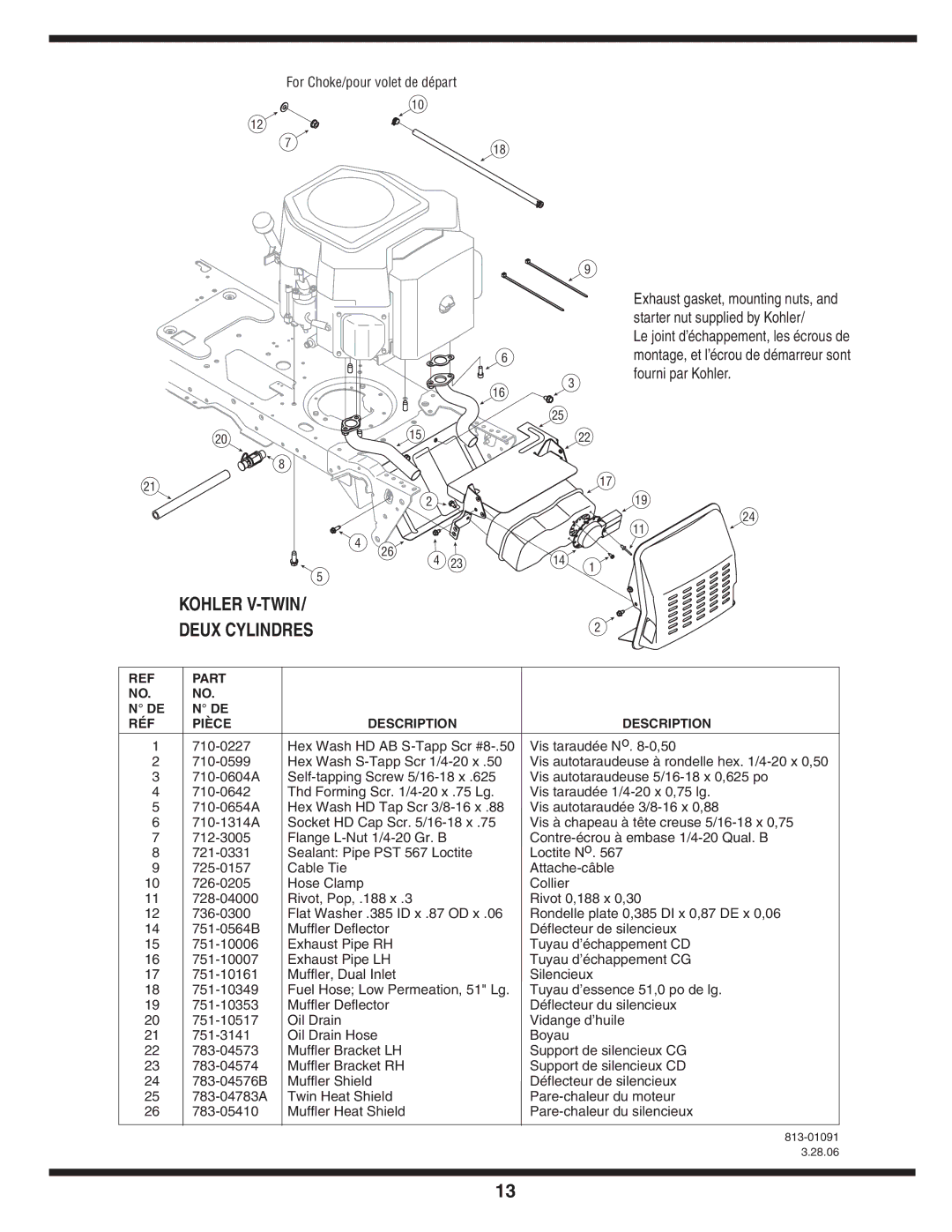 MTD 600 manual For Choke/pour volet de départ 