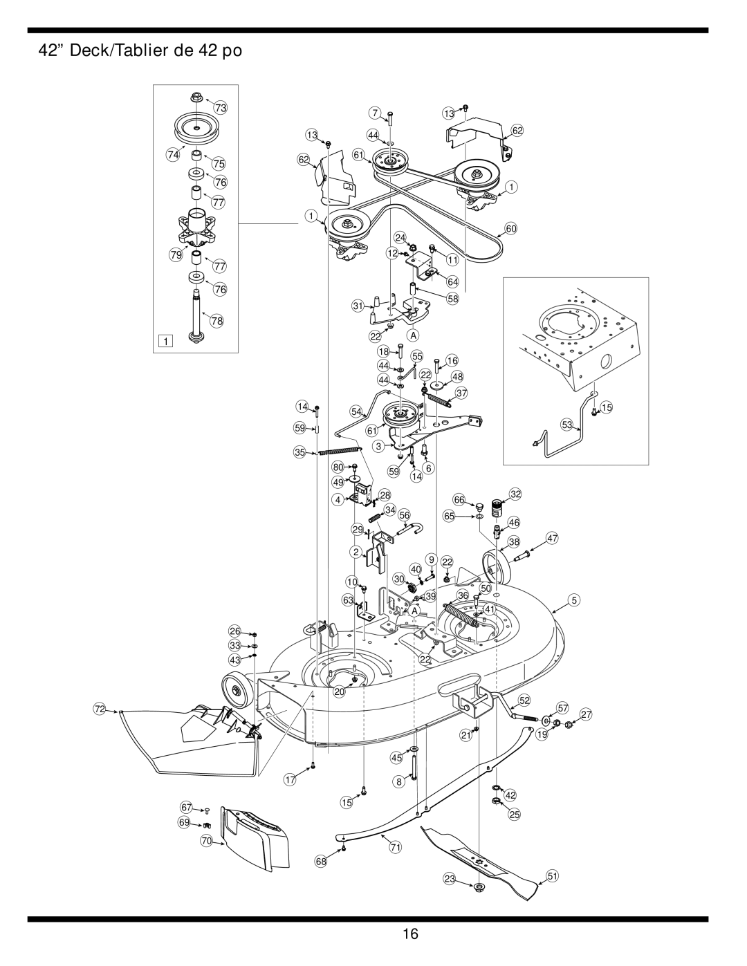 MTD 600 manual Deck/Tablier de 42 po 