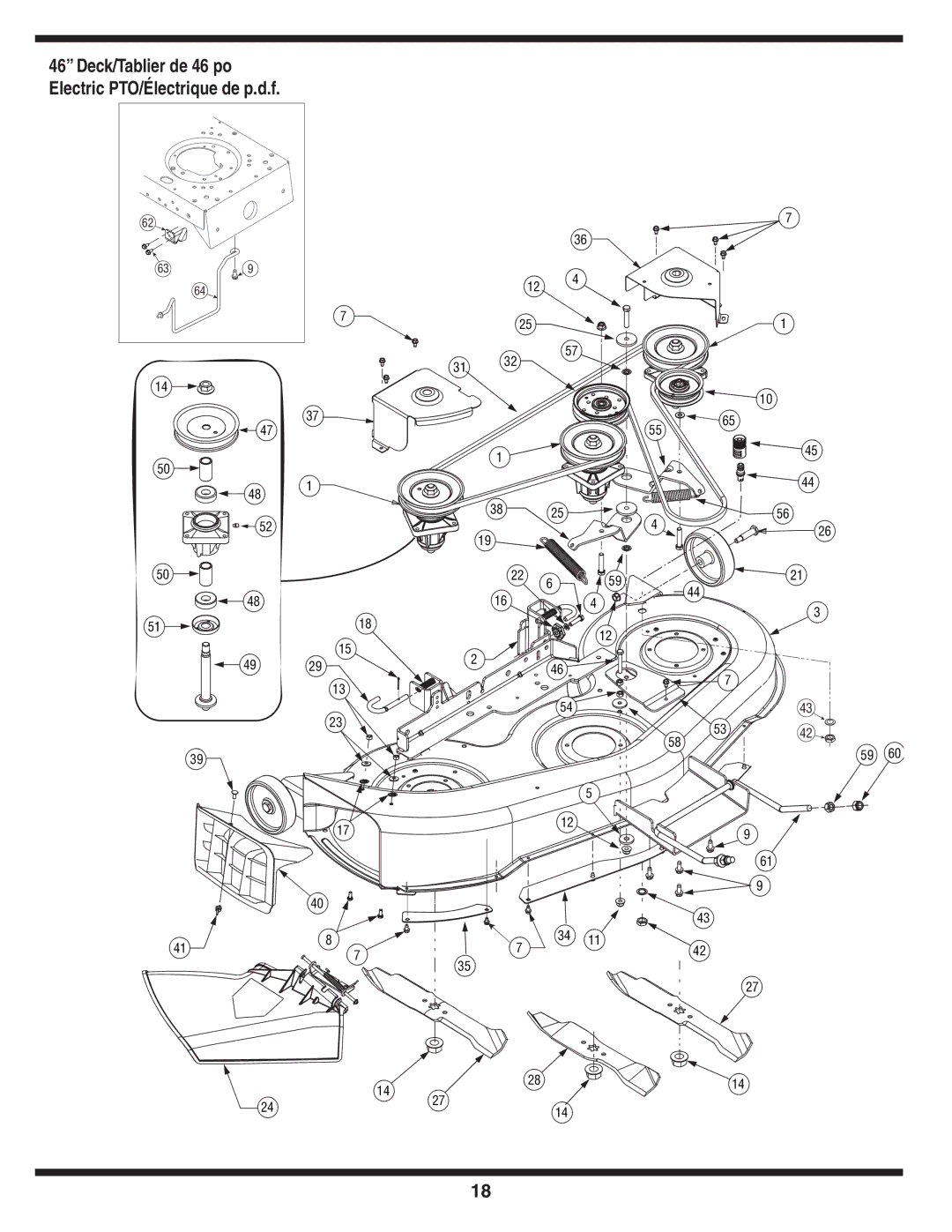 MTD 600 manual Deck/Tablier de 46 po Electric PTO/Électrique de p.d.f 