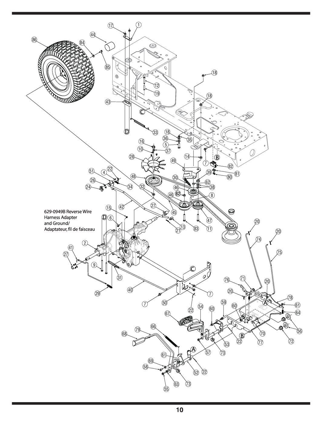 MTD 600 manual Harness Adapter, and Ground, 8684, 629-0949B Reverse Wire, Adaptateur, fil de faisceau, A 61, 7772 