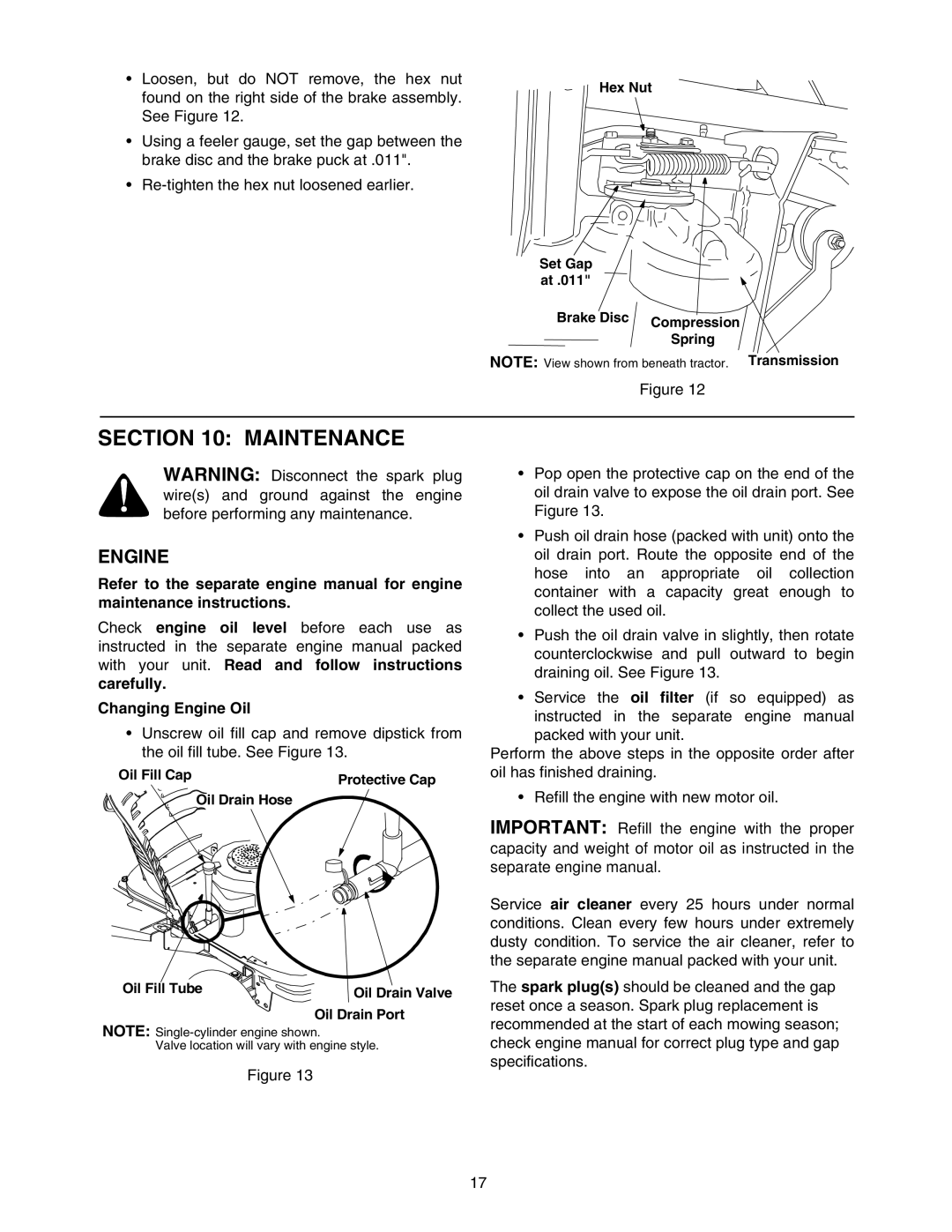 MTD 604 manual Maintenance, Changing Engine Oil 