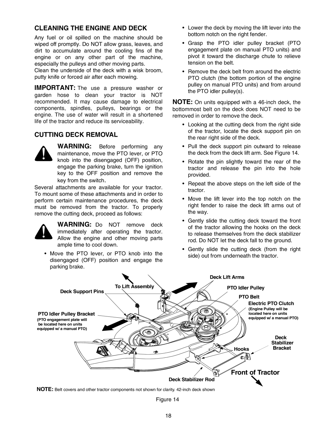 MTD 604 manual Cleaning the Engine and Deck, Cutting Deck Removal 