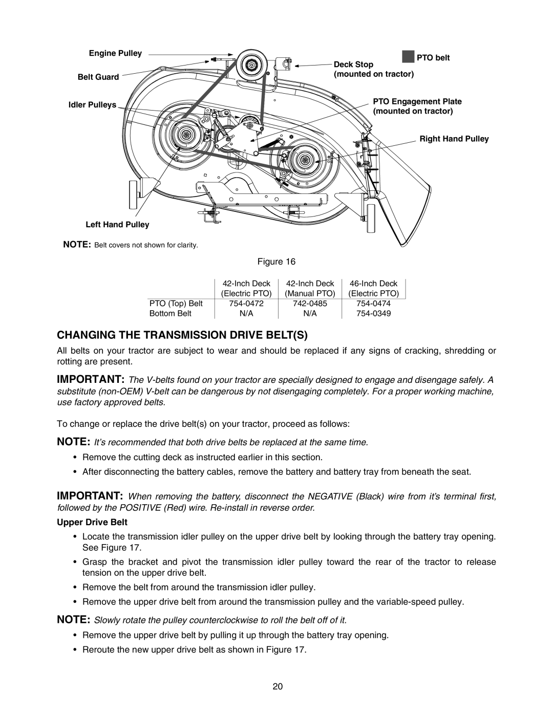 MTD 604 manual Changing the Transmission Drive Belts, Upper Drive Belt 