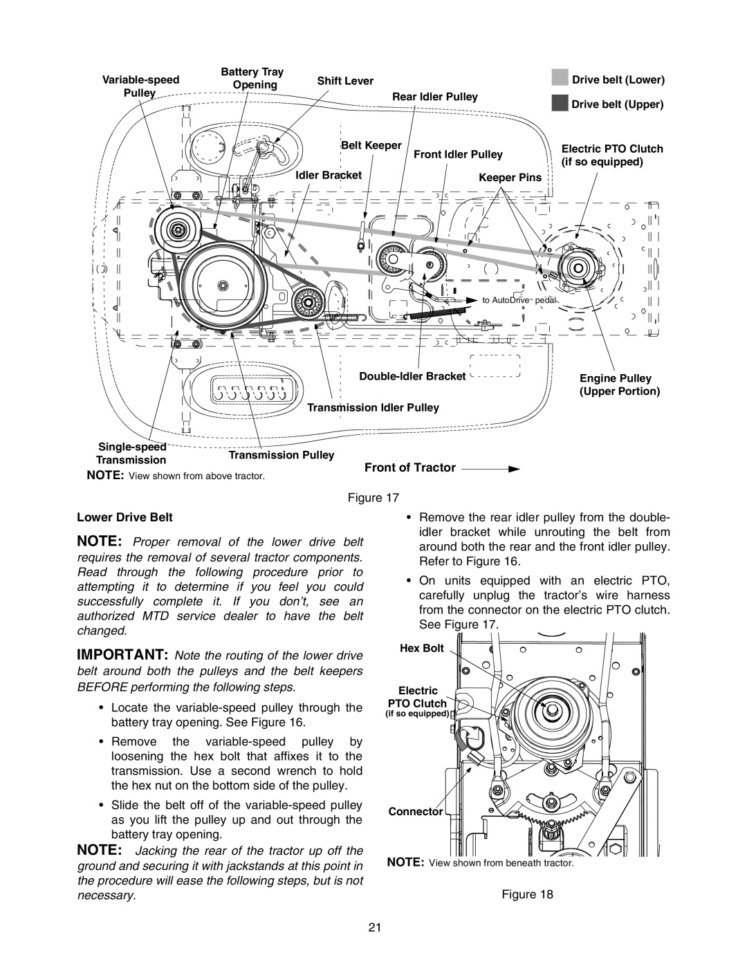 MTD 604 manual Front of Tractor Lower Drive Belt 