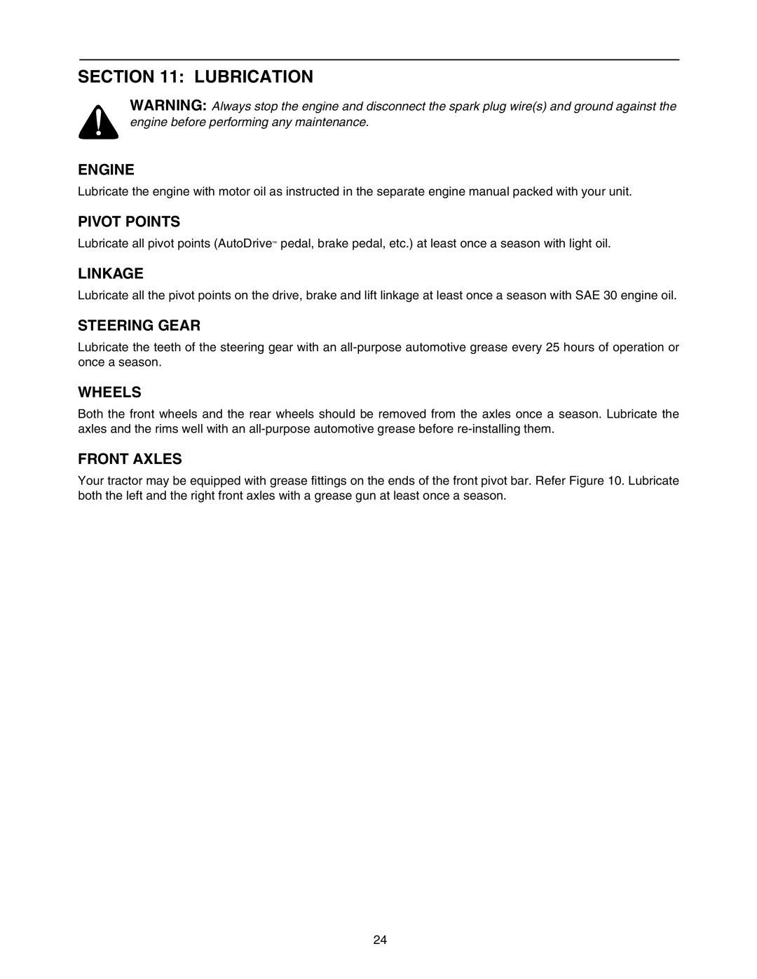 MTD 604 manual Lubrication 