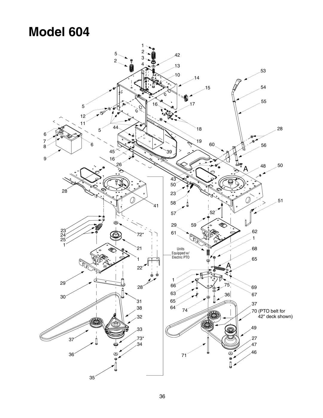 MTD 604 manual PTO belt for 42 deck shown 