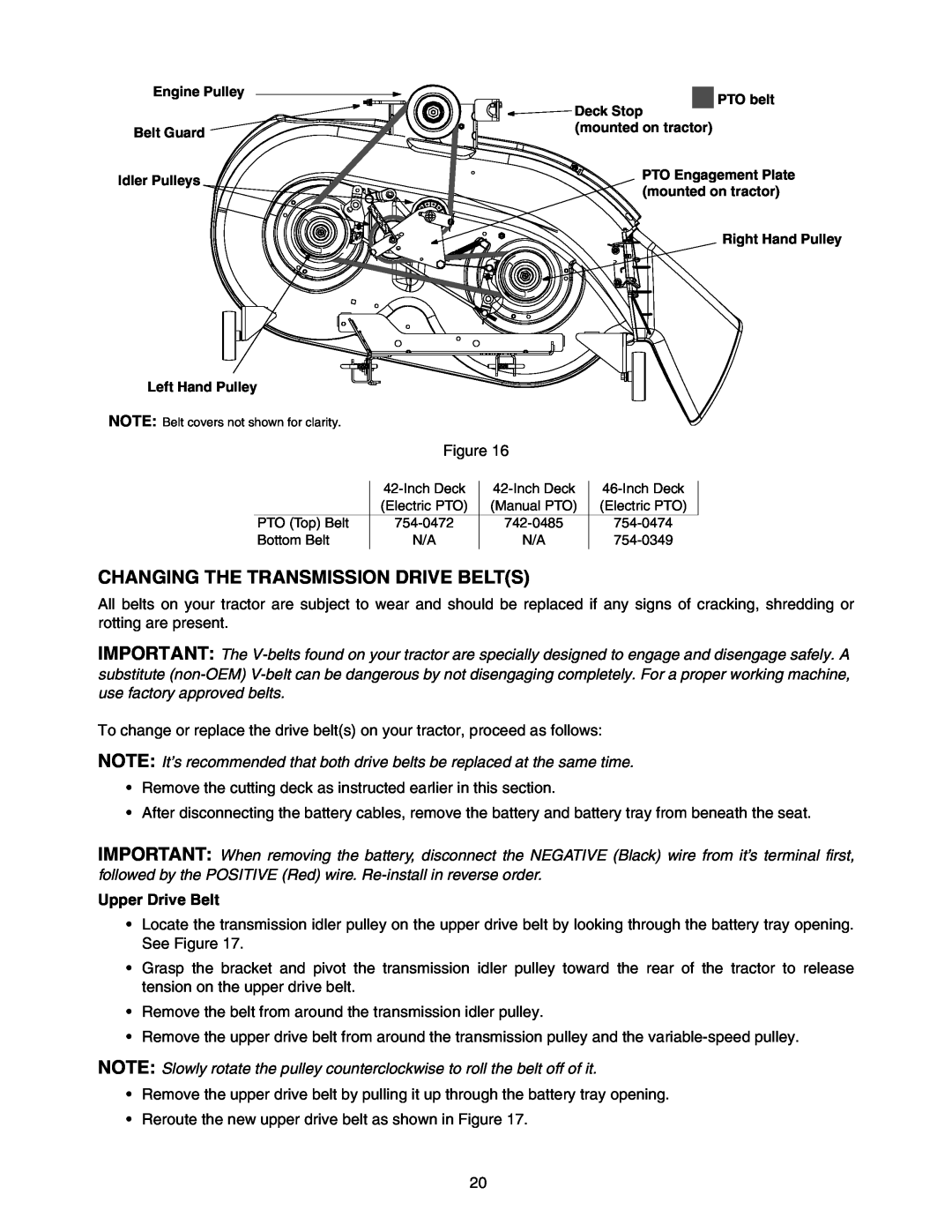 MTD 604 manual Changing The Transmission Drive Belts, Upper Drive Belt 