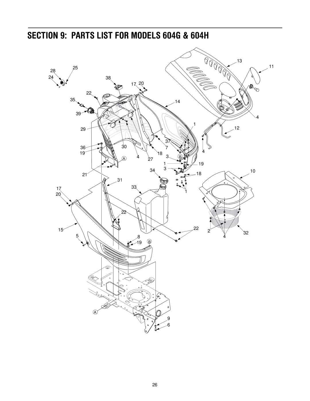 MTD manual Parts List for Models 604G & 604H 