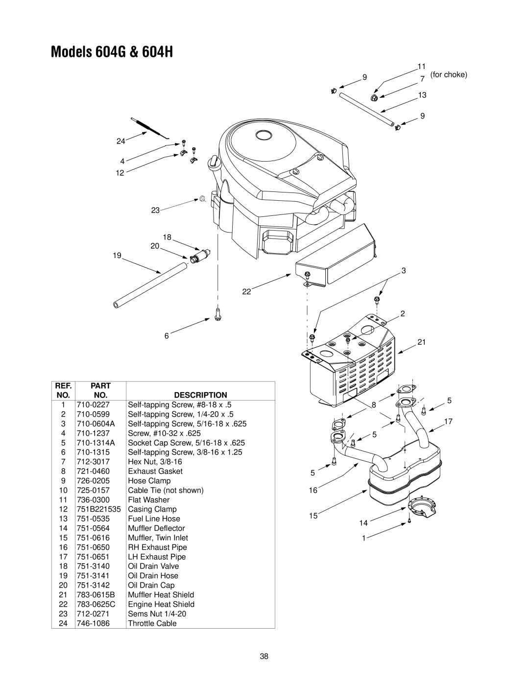 MTD 604H manual Part Description 