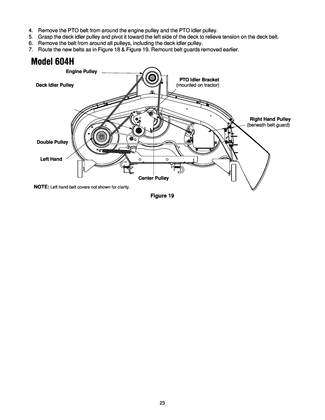 MTD manual Model 604H, Engine Pulley Deck Idler Pulley Double Pulley, Left Hand, PTO Idler Bracket, Right Hand Pulley 