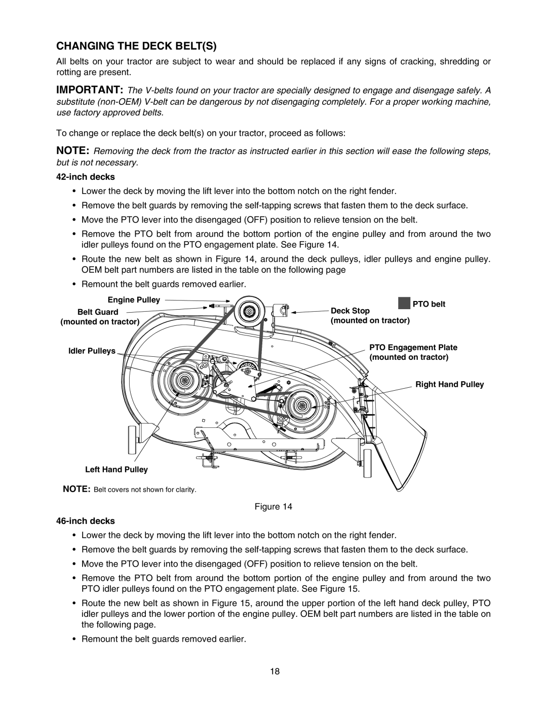 MTD 607 manual Changing the Deck Belts, Inch decks 