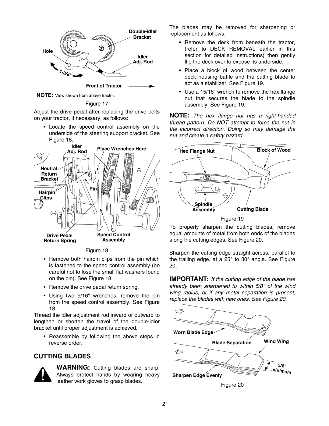 MTD 607 manual Cutting Blades 