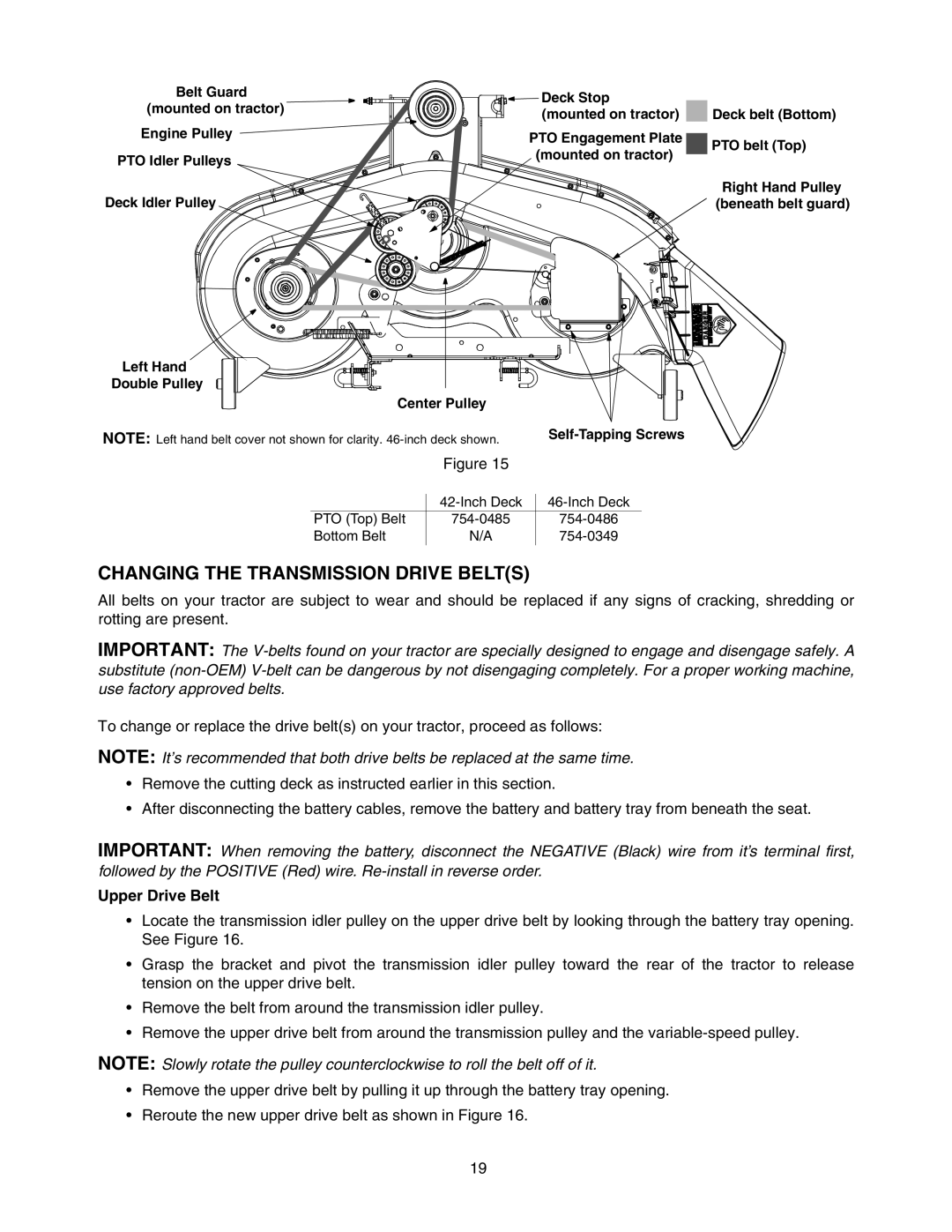 MTD 608, 609 manual Changing the Transmission Drive Belts, Upper Drive Belt 