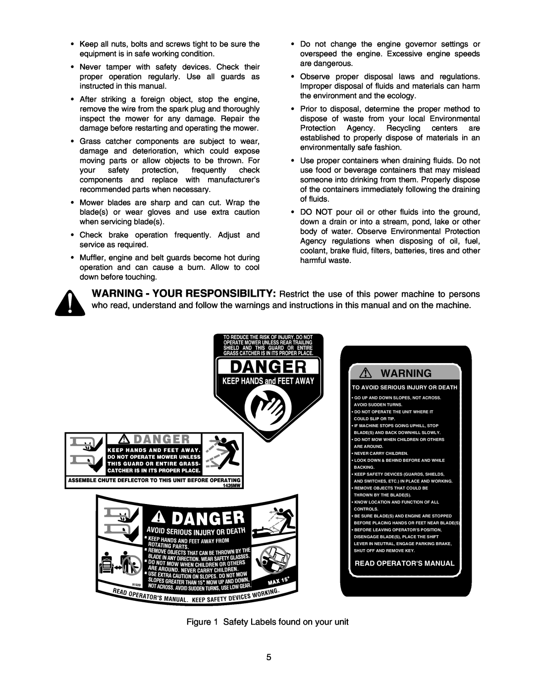 MTD 608, 609 manual Safety Labels found on your unit, Read Operators Manual 