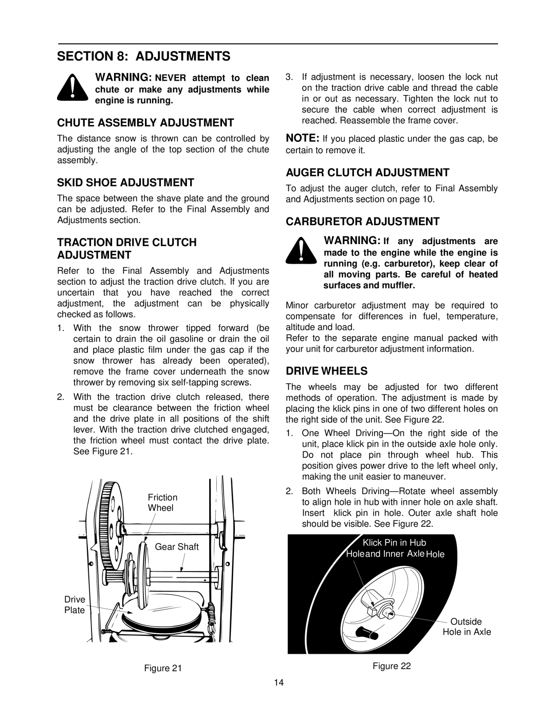 MTD 611 manual Adjustments 