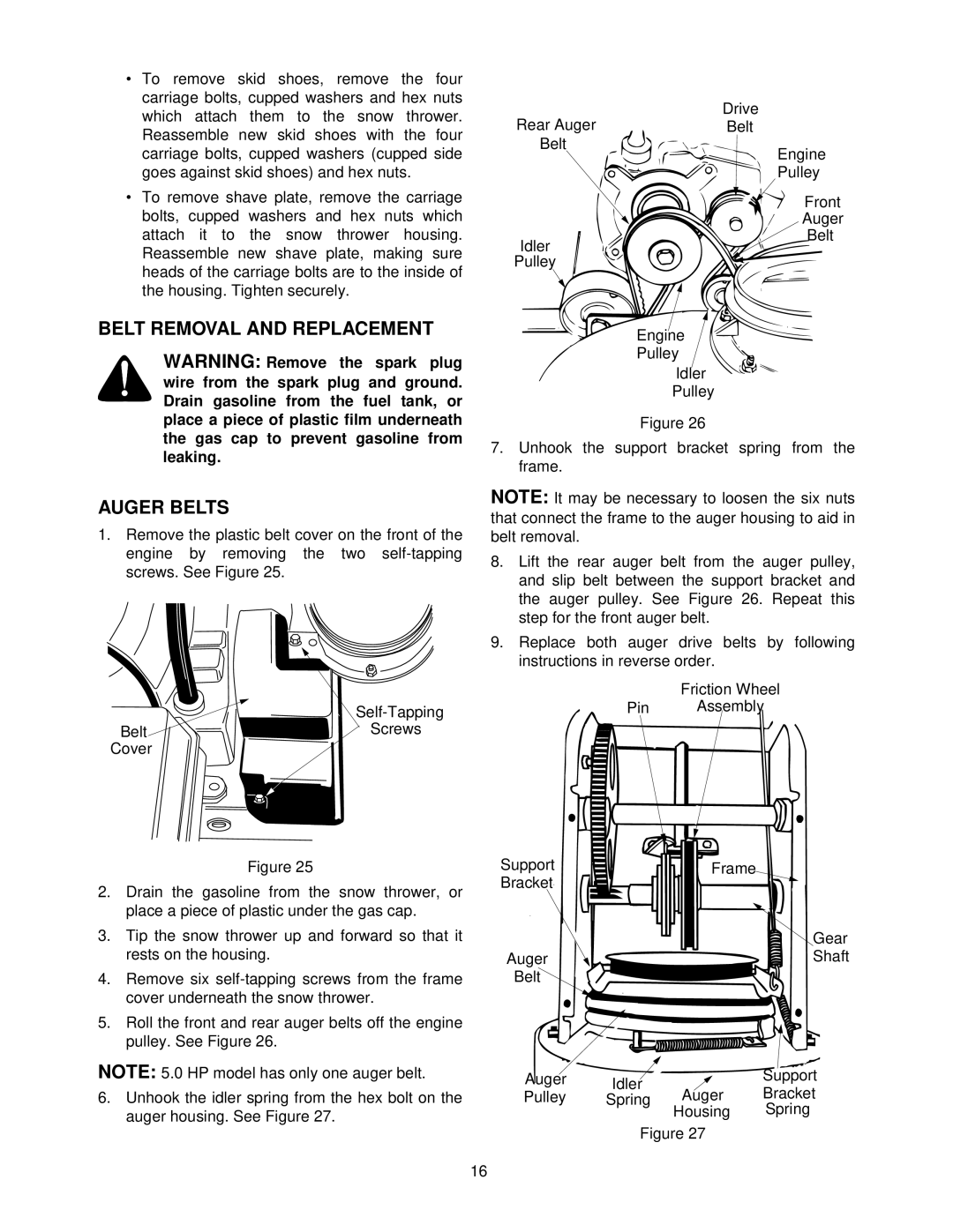 MTD 611 manual Belt Removal and Replacement Auger Belts 