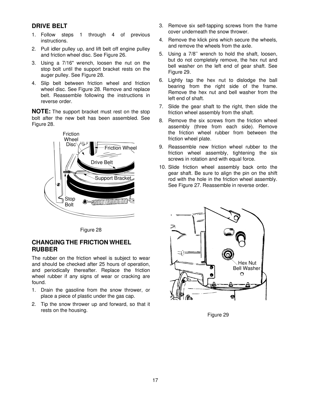 MTD 611 manual Drive Belt, Changing the Friction Wheel Rubber 